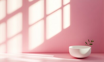 3D rendering of white cosmetic products on a pink background with shadows from a window, a set mockup for product presentation. Minimalist style. Isolated scene, high resolution. 