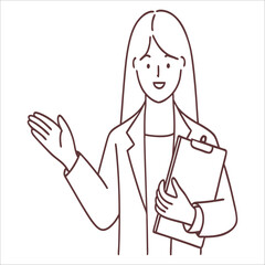 material of a woman in a suit who guides with a smile   style vector design illustrations.