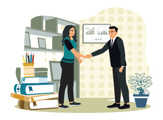 Professional office collaboration depicting handshake between two people.