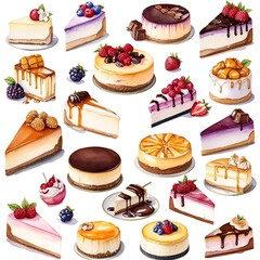 Selection of cheesecake dessert slices in many fruity flavours