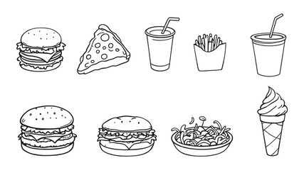 Fast food menu in the style of electric dream line art design
