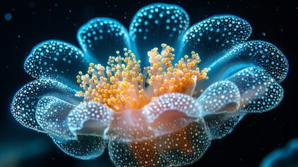 A beautiful blue and orange flower with white spots