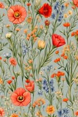 Vibrant Summer Wildflower Meadow Botanical Floral Pattern