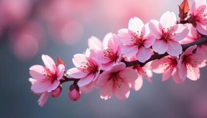Obraz premium Delicate pink cherry blossoms, intricate branch detail, pink flower, pattern, pastel