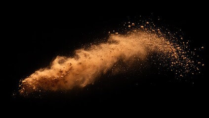 Brown powder explosion on black background