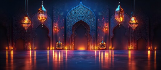 Islamic Arches Illuminated with Lanterns