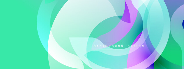 Abstract colorful layers create modern backdrop. Soft gradients, overlapping circles, vibrant hues define design. Minimalist aesthetic.