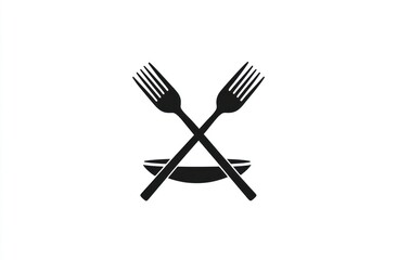 Crossed forks and plate, minimalist food logo, restaurant icon, usable for menus, websites, apps