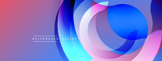 Abstract gradient shapes overlap. Vivid blues, purples create modern background. Minimalist design, smooth transitions present.