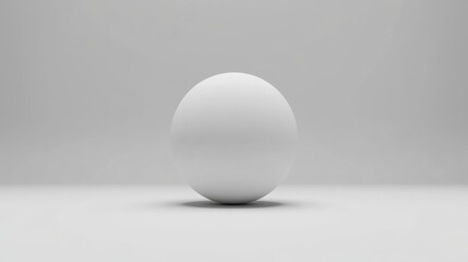 A white sphere sits on a white surface.