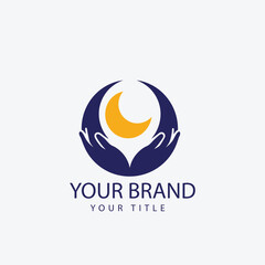 Moon and Hands Logo Design - Spiritual, Healing, Wellness, Celestial Brand Identity

