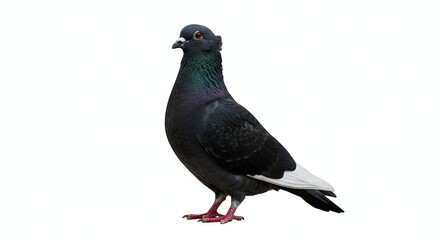 Fototapeta premium Pigeon Standing Isolated on White Background Bird Portrait