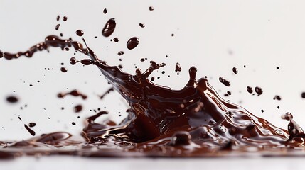 Fototapeta premium A rich splash of molten chocolate, cascading dramatically against a pristine white backdrop.