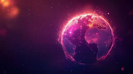 Abstract digital background featuring a glowing Earth with interconnected nodes, representing the internet, blockchain technology, and global data exchange, high-tech business and communication theme.