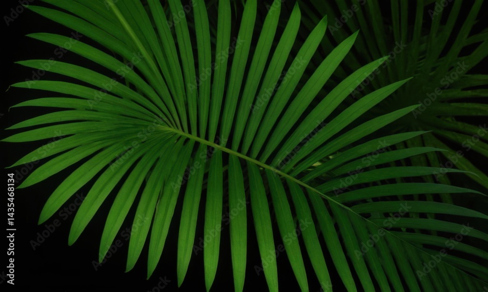 Poster a close-up shot of a palm leaf on a dark background, great for use in designs and illustrations