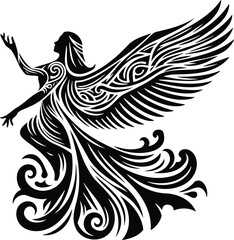 Mythological angel vector silhouette tribal art design