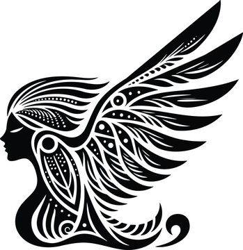 Alkonost Mythological Bird Woman Silhouette Tribal Illustration