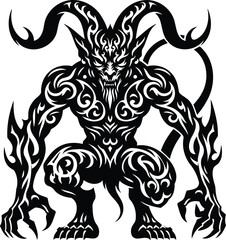 Tribal art style mythological demon with intricate patterns