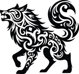 Dynamic Fenrir wolf silhouette symbol with tribal art