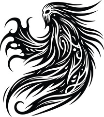 Isolated mythological ghost silhouette with tribal art emerging from shadows