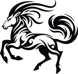 Stylized Kirin silhouette with flowing mane and tribal details