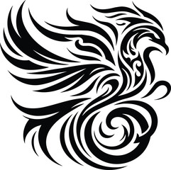 Bold isolated black and white vector silhouette of a mythical Nue