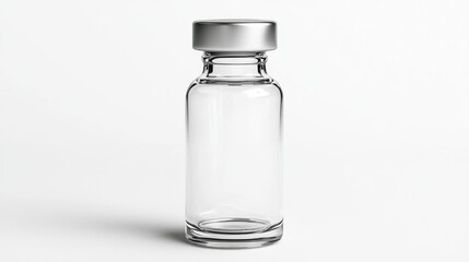 A clear glass bottle with a silver lid.
