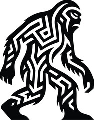 Powerful tribal Sasquatch symbol with geometric patterns