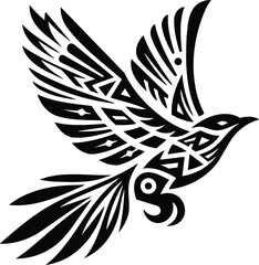 Dynamic black and white thunderbird vector with subtle tribal details