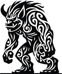 A tribal style troll creature vector silhouette in powerful pose