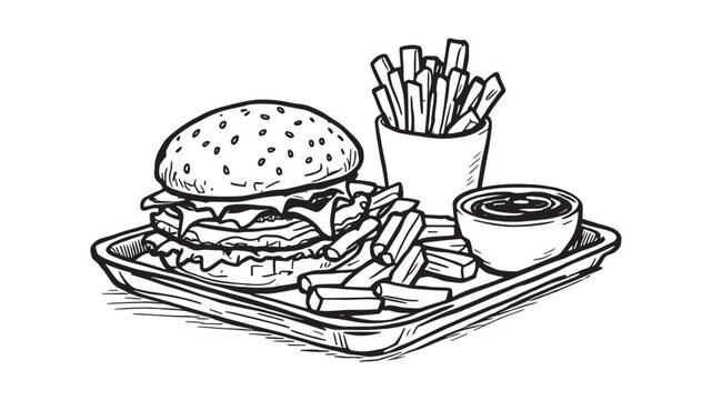 recommend clip art: French Fries with Ketchup and Mayonnaise Fast Food line art style