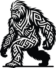 Tribal art style yeti mythological creature vector silhouette