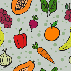 Playful Fruit and Veggie Doodle Pattern