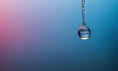 A single water droplet hanging from a thin wire, suspended in mid-air