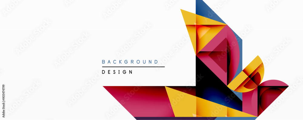 Poster Abstract geometric composition. Overlapping colorful shapes create dynamic visual effect. Minimalist design with bold hues, suitable for backgrounds or modern graphics.