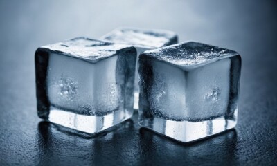 Two ice cubes sitting on a table