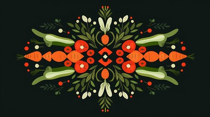 Veggie Mandala with Dark Background.