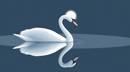 Majestic Swan with Moonlit Water.