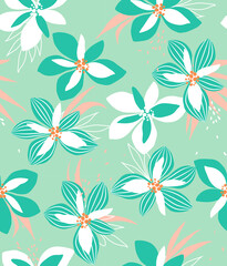pattern on a colorful background with a  wild  flowers of different sizes artwork for tattoo, fabrics, souvenirs, packaging, greeting cards and scrapbooking