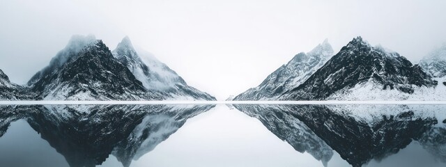 Serene mountain landscape reflected in still water, evoking tranquility and nature's beauty.