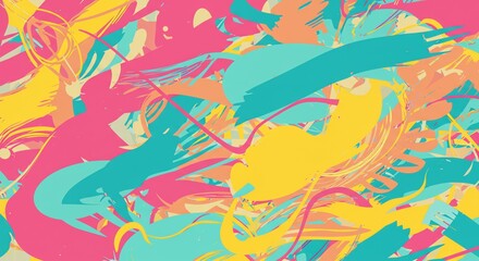 Fototapeta premium Abstract Brush Strokes in Pink, Yellow, and Blue