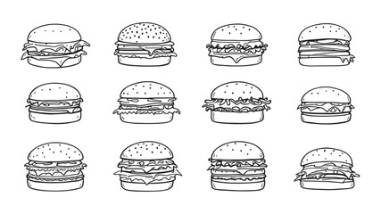 Hamburger line art illustration in minimalist modern design style