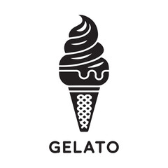 Flat Black Vector Gelato Illustration on White Background