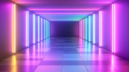 Fototapeta premium Neon Corridor with Colorful Lights.