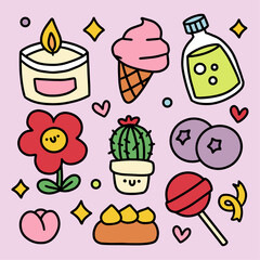 Cute Colorful Hand Drawn Doodles Elements