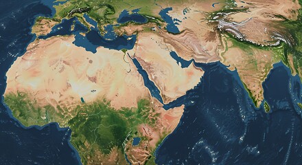Earth's Middle East and Africa: A Detailed Topographic View