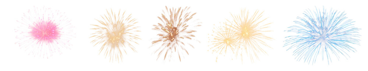 Fototapeta premium PNG Vibrant colorful fireworks display, element set on transparent background