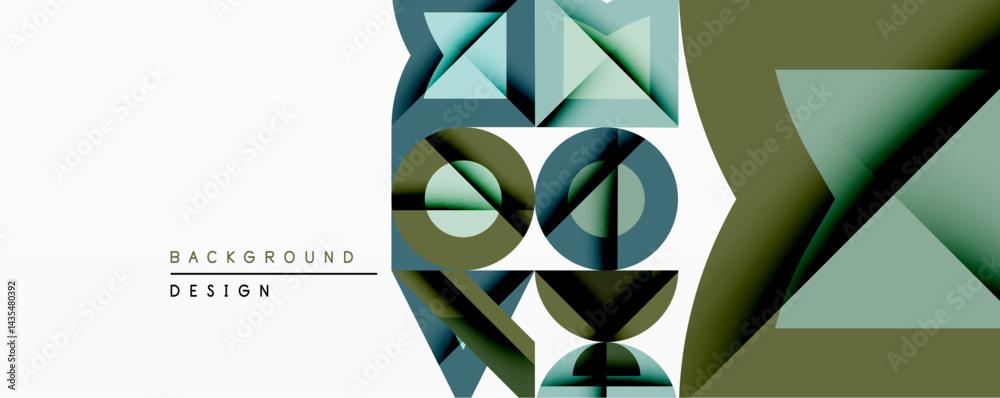 Aufkleber abstract geometric design features overlapping shapes, circles, triangles. muted teal, olive, brown 