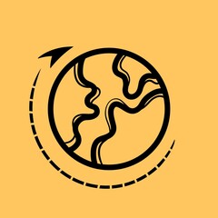 Minimalistic illustration of a globe with a dotted travel path and an arrow. Perfect for travel blogs, tourism promotions, global business designs, and adventure-themed projects