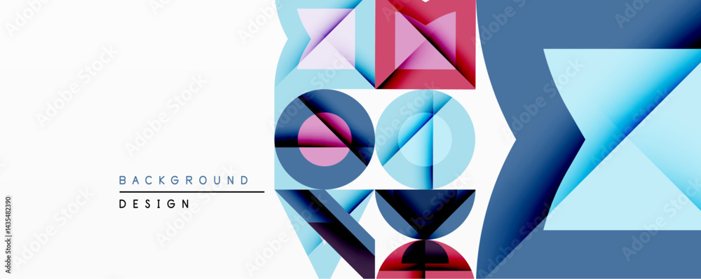 Aufkleber Abstract geometric composition. Overlapping shapes create dynamic visual effect. Blue, pink, purple hues dominate design. Modern, clean aesthetic.